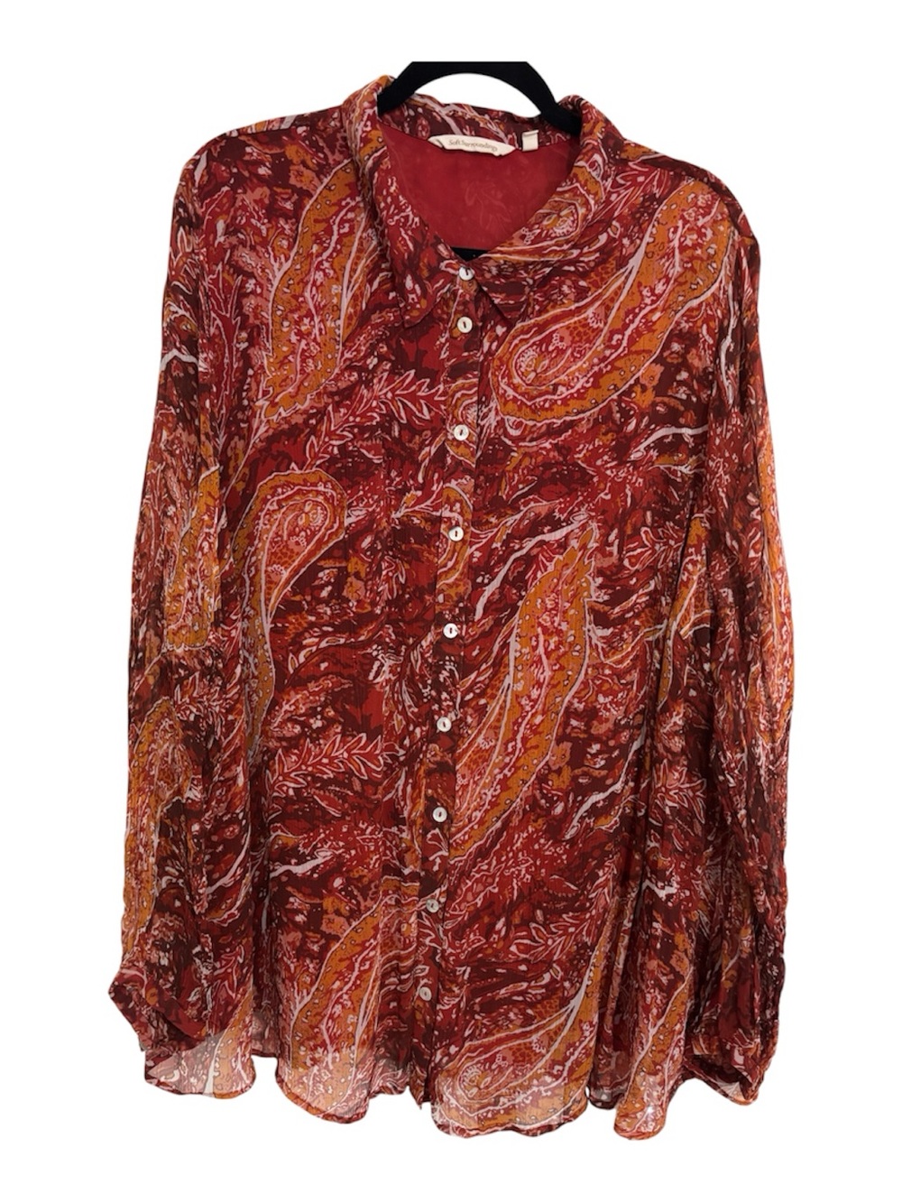3X Soft Surroundings Red Paisley Button-Down Shirt